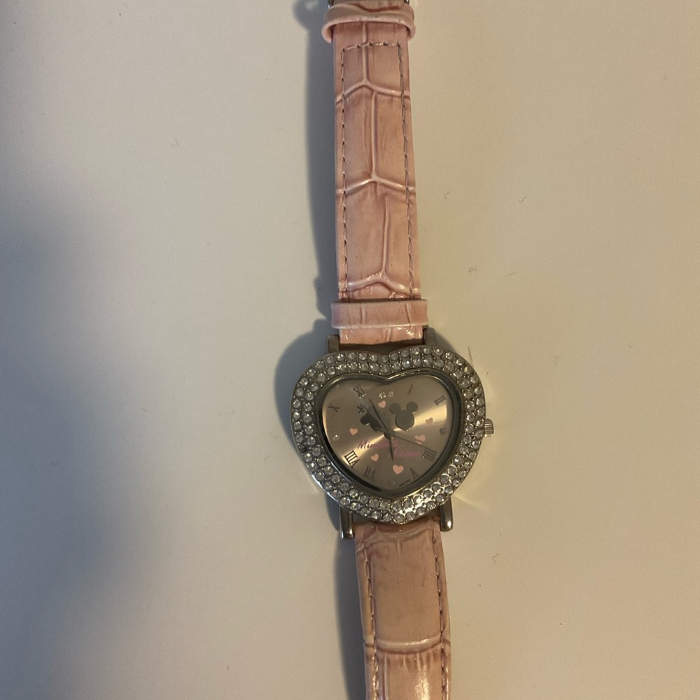 Disney Mickey Heart-Shaped Pink Watch with Rhinestones